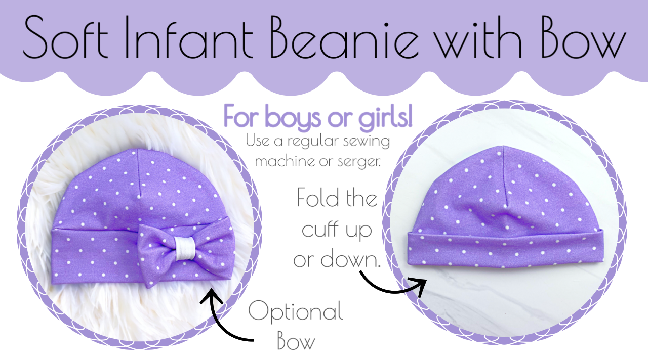 how to sew a newborn baby infant hat with a bow, hospital hat, boy or girl, easy knit sewing patterns for baby, serger sewing, aloha sewing company tutorials