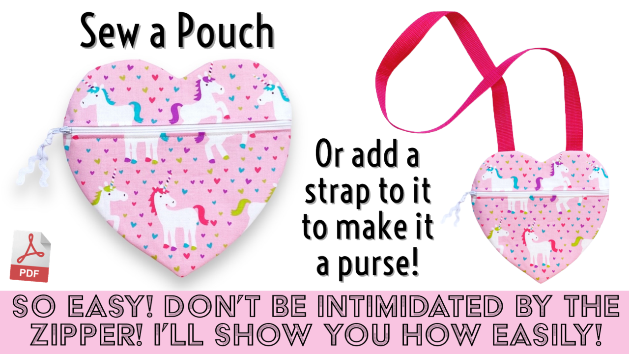 How to sew an easy beginners heart shaped purse or zipper pouch for toddlers girls Valentineās Day sewing projects by aloha sewing company