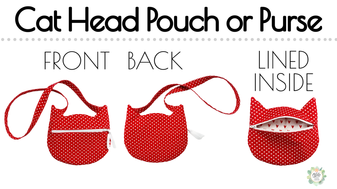 Zippered kitty cat purse pdf sewing pattern tutorial DIY, aloha sewing company, how to sew a cat purse, things to sew for cats