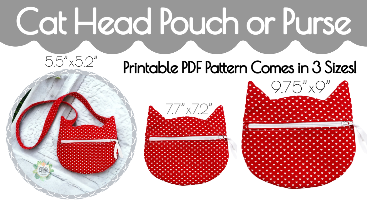 Zippered kitty cat purse pdf sewing pattern tutorial DIY, aloha sewing company, how to sew a cat purse, things to sew for cats‘