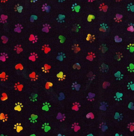 Black with Tie Dye Animal Paws | 100% Cotton Fabric