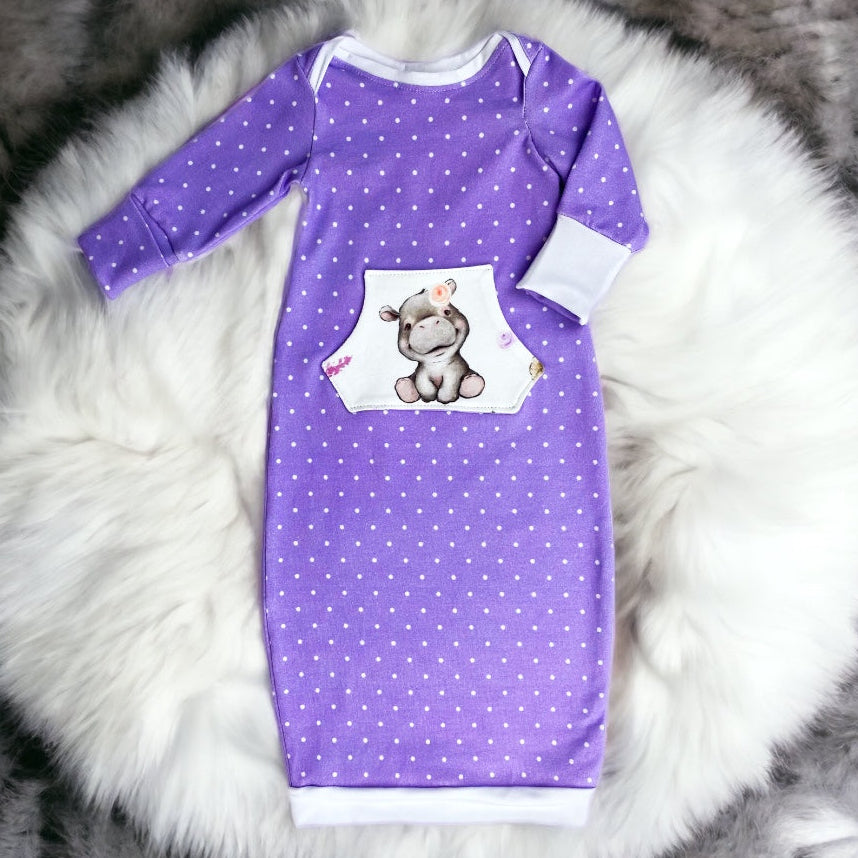 newborn baby gown sewing pattern with no scratch mittens, pdf printable aloha sewing company tutorial video