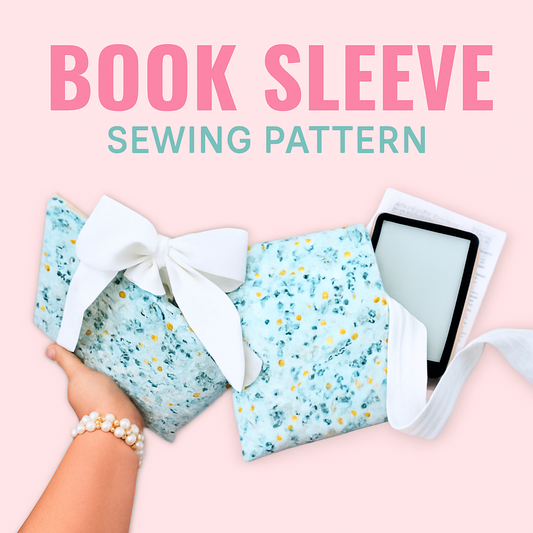 book sleeve sewing pattern and tutorial for beginners, book sleeve pouch, fabric kindle cover