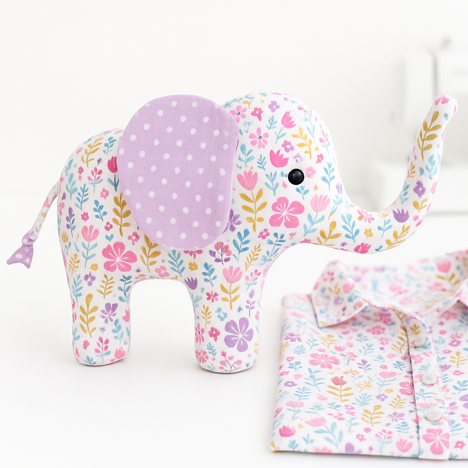 Handmade memory elephant plush stuffed animal sewn from loved ones clothing using PDF sewing pattern – keepsake gift for babies, kids, or memoria, mom, dad, grandma, grandpa, grandparent, sibling, son, daughter, babies, loss
