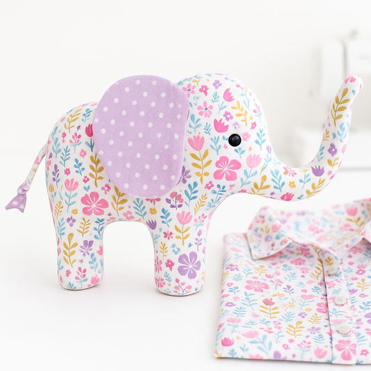 Handmade memory elephant plush stuffed animal sewn from loved ones clothing using PDF sewing pattern – keepsake gift for babies, kids, or memoria, mom, dad, grandma, grandpa, grandparent, sibling, son, daughter, babies, loss