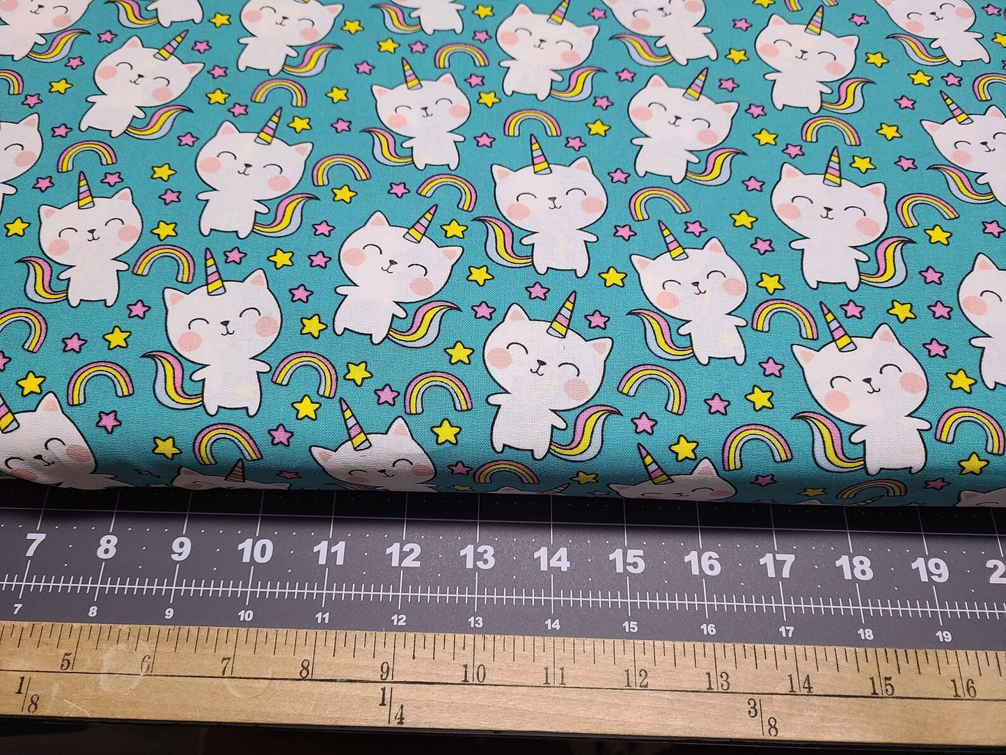 kitty unicorn cat rainbow star fabric