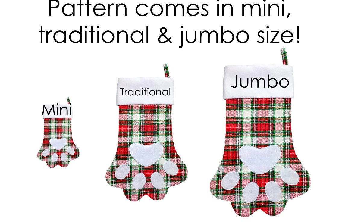 learn to sew pet christmas stocking, animal christmas stockings, dog christmas stocking, cat christmas stocking, paw print stocking sewing pattern, how to sew a cat stocking, how to sew a cat shaped christmas stocking, paw stocking, pdf sewing pattern, sewing for beginners