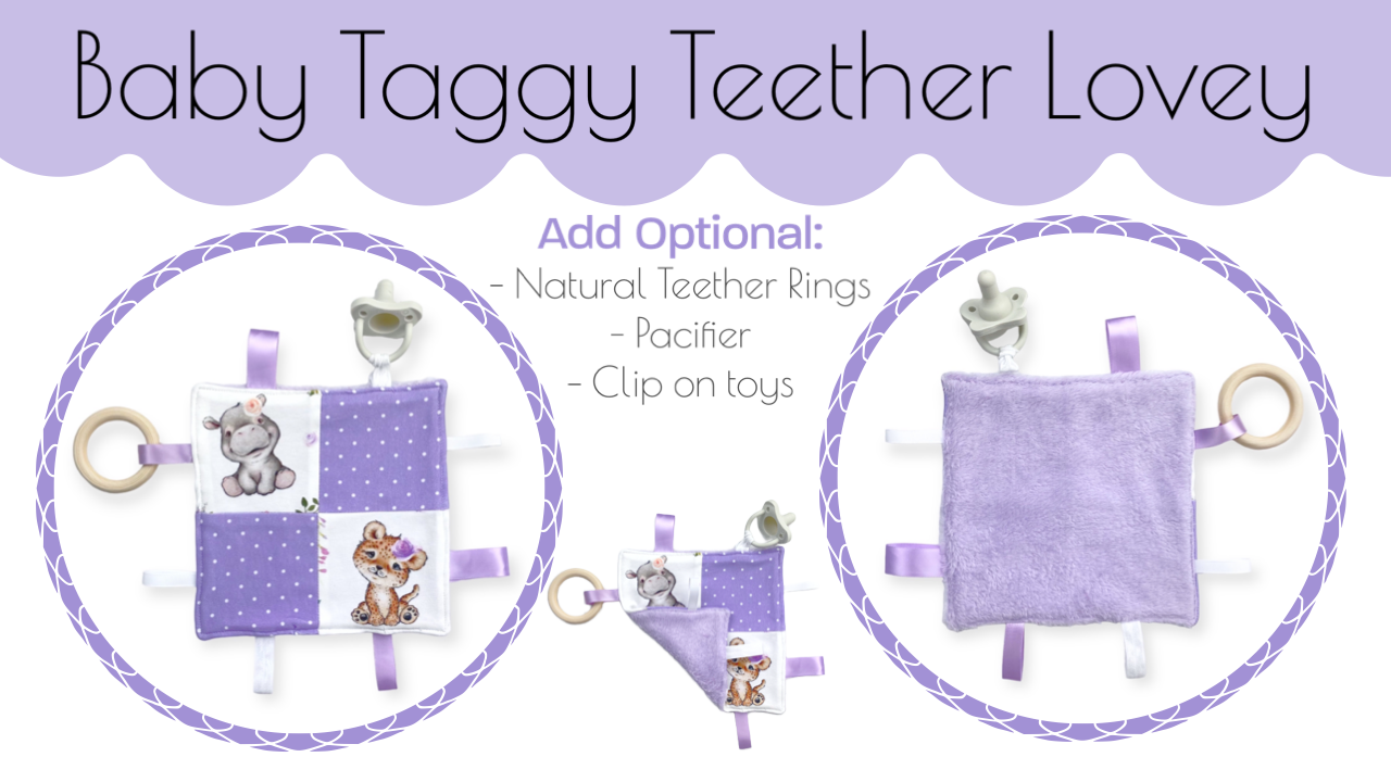 Baby Taggy Teether Lovey Blanket PDF Sewing Pattern and Tutorial Video, Pacifier Holder, Fabric Baby Toy, Fabric Teether, how to sew a diy