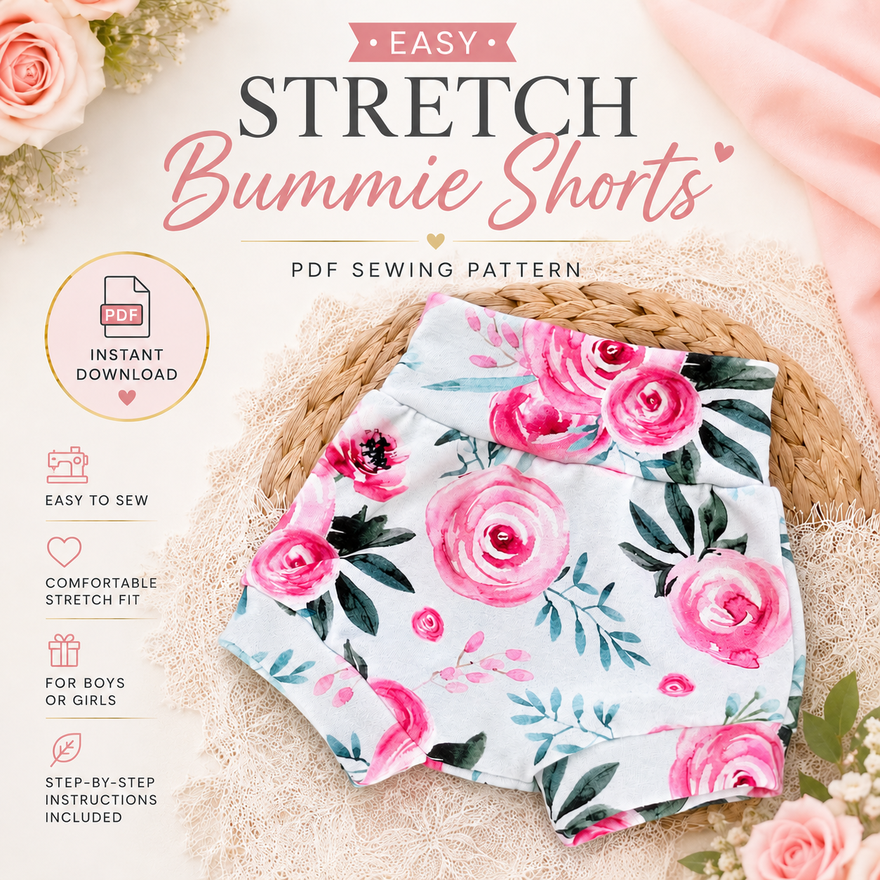 Essential Stretch Knit Bummies Shorts (Baby & Kids) | PDF Sewing Pattern