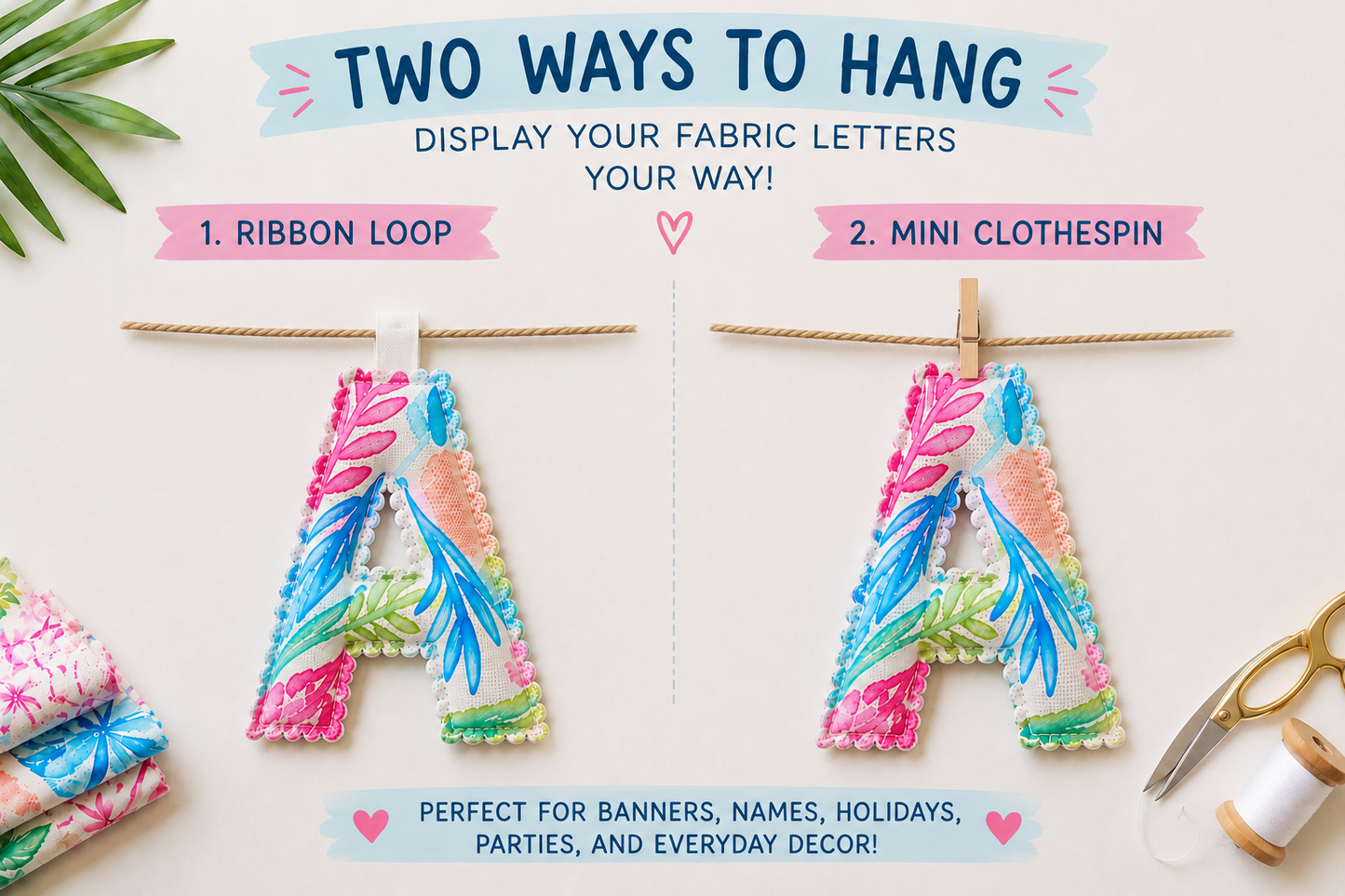 Fabric Letter Bunting Banner PDF Sewing Pattern | Alphabet, Numbers & Shapes | 4 & 6 Inch Sizes