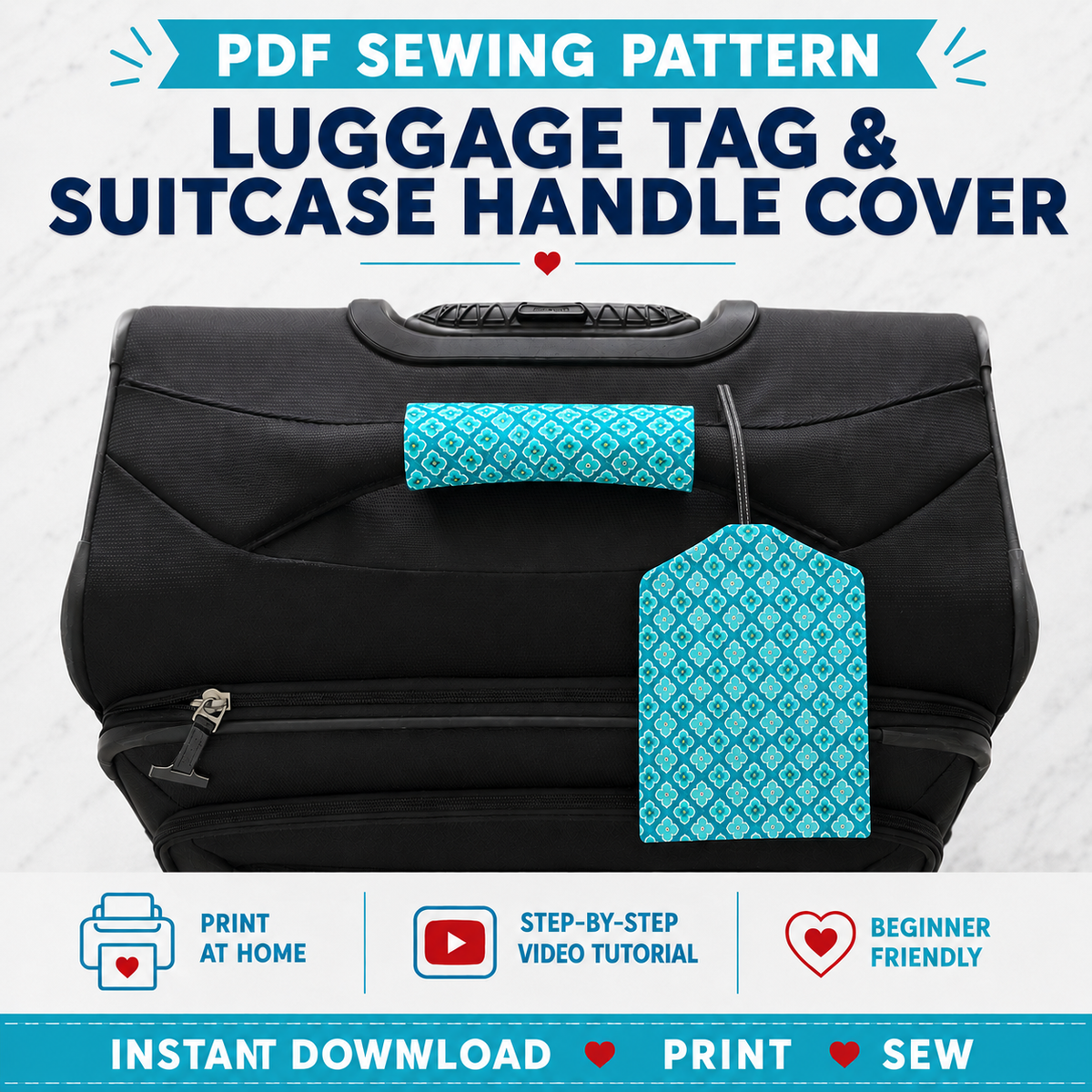 Easy Fabric Luggage Tag & Suitcase Handle Cover | PDF Sewing Pattern Bundle