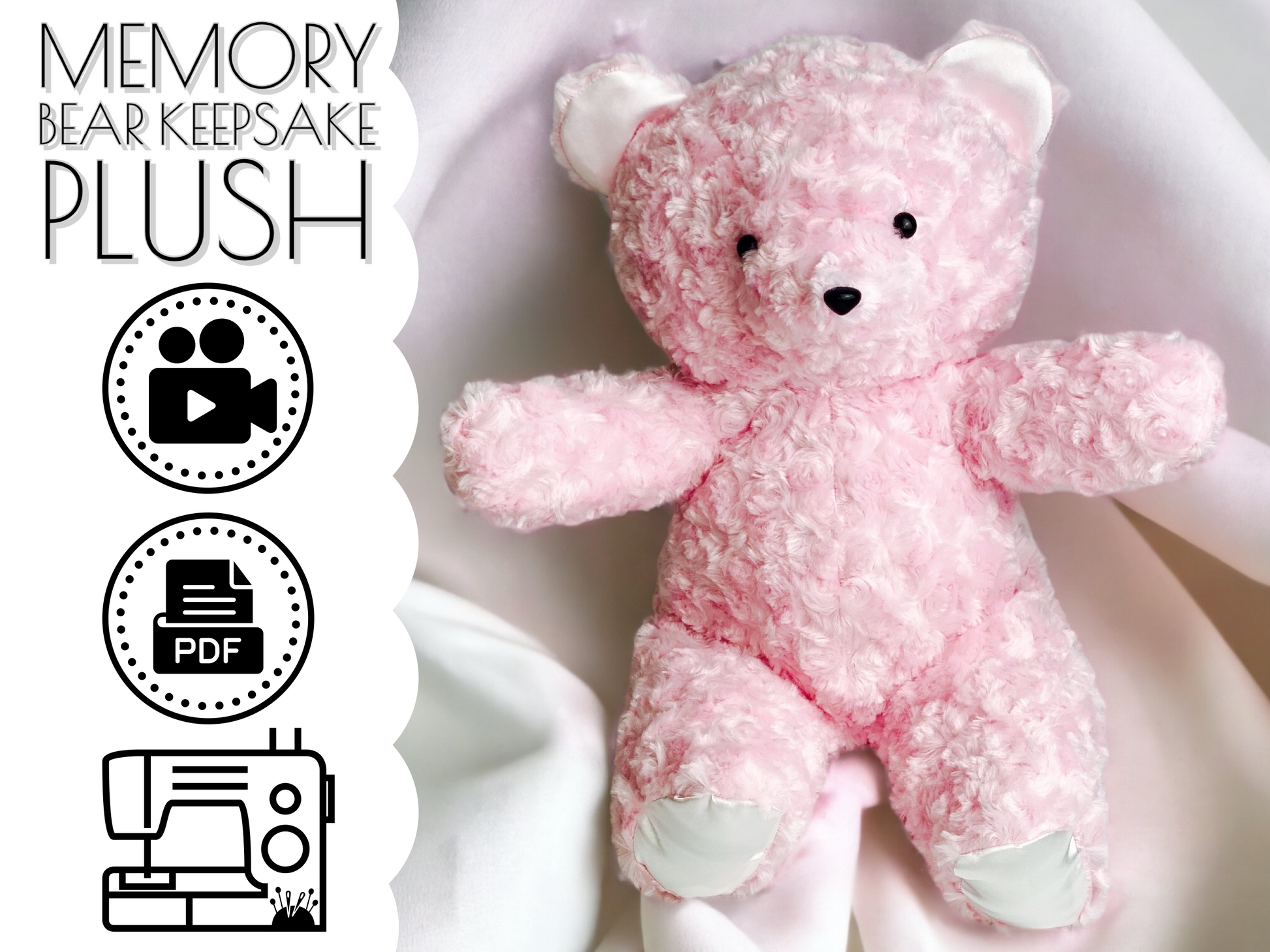 Bear sewing pattern PDF, easy stuffed animal pattern 3 sizes