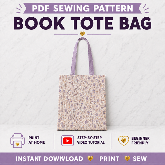 Easy Book Tote Bag PDF Sewing Pattern | Beginner Friendly PDF Sewing Pattern