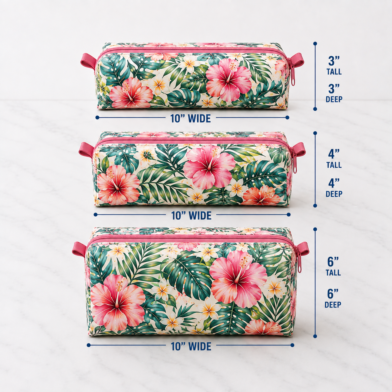 Assorted handmade boxy zipper bags featuring beginner-friendly sewing pattern designs for cosmetic bags, pencil pouches, travel organizers, toiletry bags, and storage pouches.