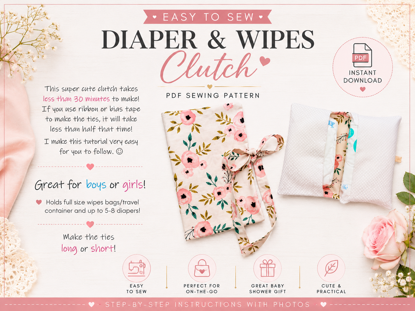 Diapers & Wipes Clutch Holder | PDF Sewing Pattern