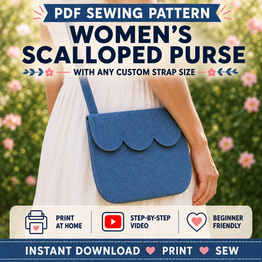 Beginners Women’s Scalloped Purse | PDF Sewing Tutorial (any size strap!)