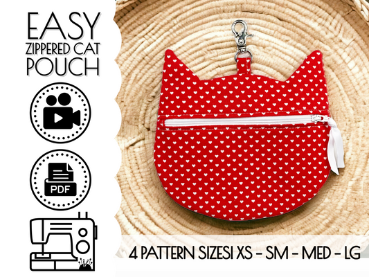 how to sew a zip cat pouch, cat purse sewing pattern pdf, kitty cat sewing tutorial video by aloha sewing company, cats pencil pouch