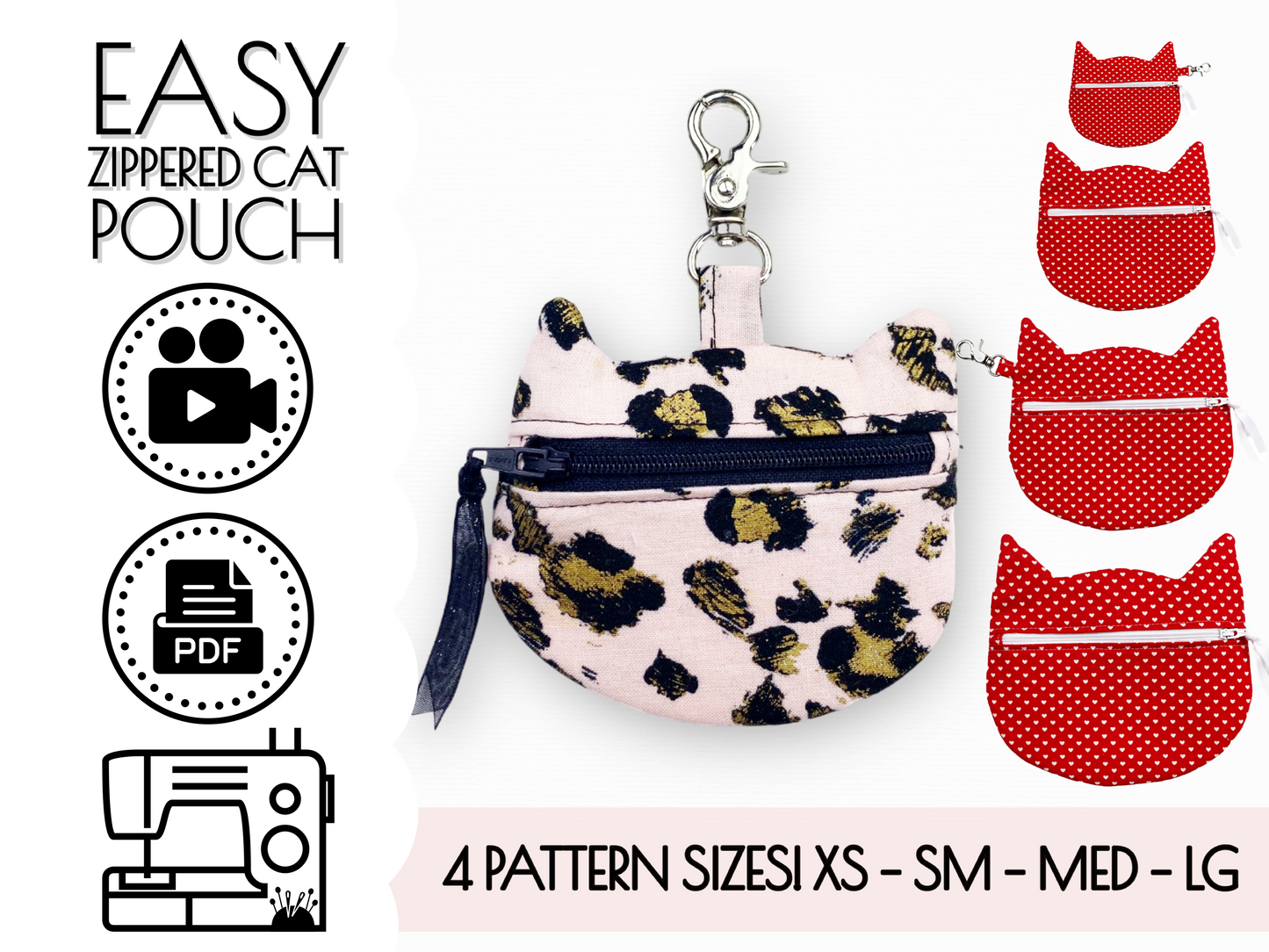 Zippered Cat Clutch Pouch in 4 Sizes