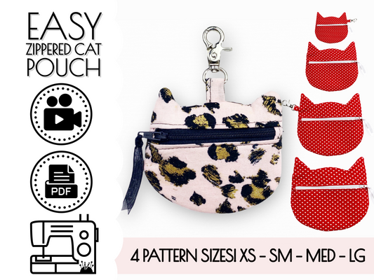 Zippered Cat Clutch Pouch in 4 Sizes