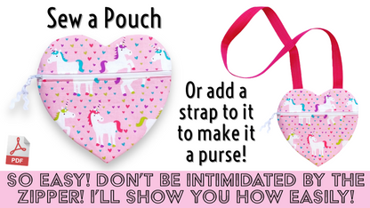 How to sew an easy beginners heart shaped purse or zipper pouch for toddlers girls Valentine’s Day sewing projects by aloha sewing company