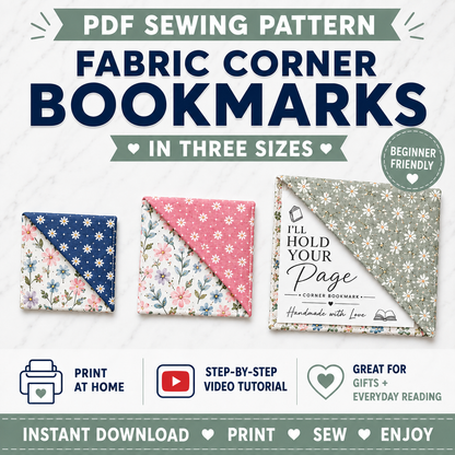 Fabric Corner Bookmark | PDF Sewing Pattern in 3 Sizes