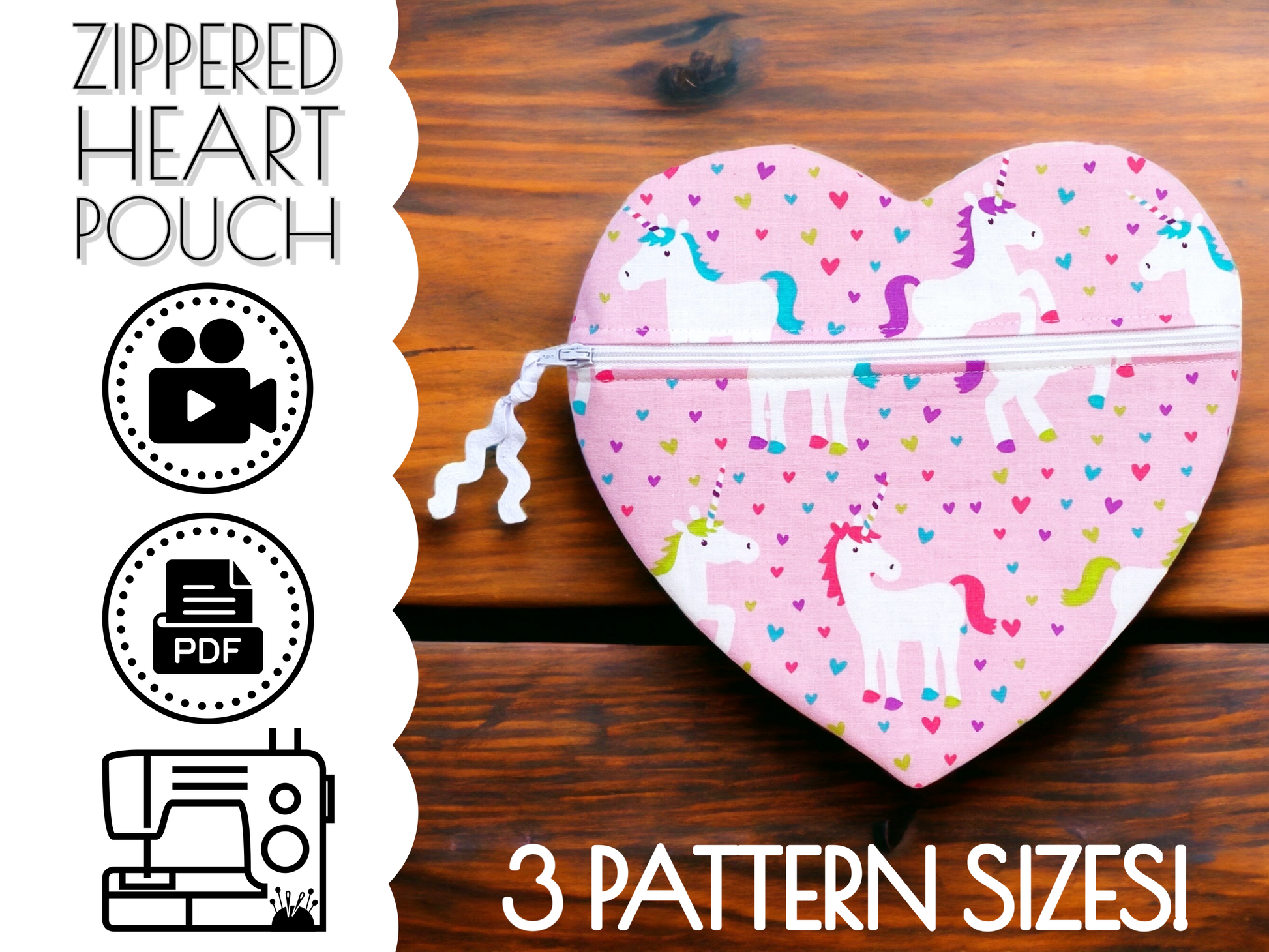 Heart shaped pouch sewing pattern, heart shaped purse sewing pattern, zipper heart bag sewing pattern, aloha sewing company, diy heart purse