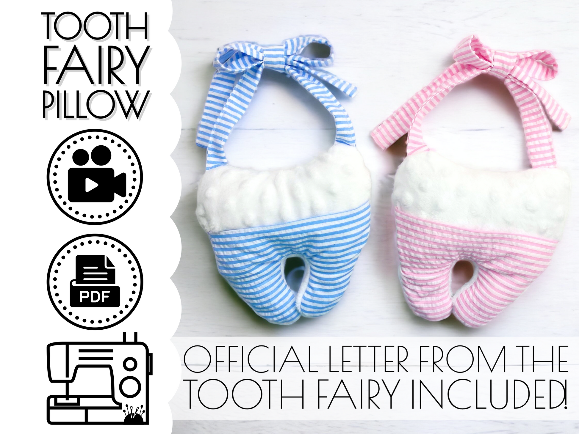 how to sew a tooth fairy pillow with a pdf sewing pattern, tooth printable patterns, tooth fairy pocket pillow, aloha sewing company, diy tutorial