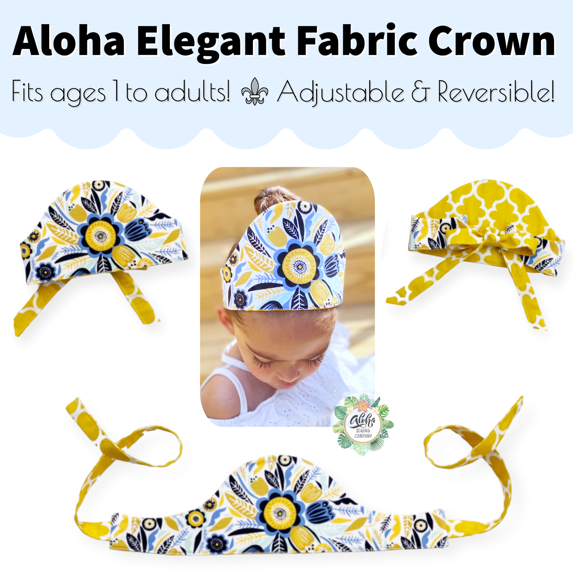 How to sew easy beginners DIY fabric crowns for birthday party favors, princess or prince, king or queen fabric crowns collection by aloha sewing company. Tutorial video and printable sewing pattern included. Great Halloween or Renaissance crowns to sew.