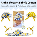 How to sew easy beginners DIY fabric crowns for birthday party favors, princess or prince, king or queen fabric crowns collection by aloha sewing company. Tutorial video and printable sewing pattern included. Great Halloween or Renaissance crowns to sew.