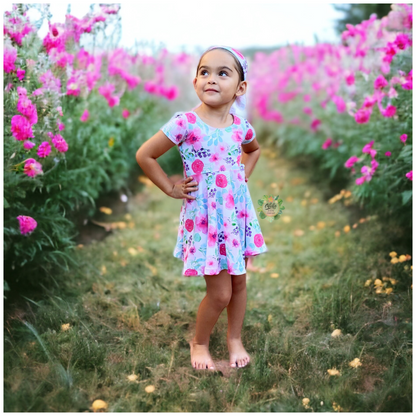 baby and girls tie back twirl dress sewing pattern for beginners with an open back that ties. Sew with a regular sewing machine or a serger!