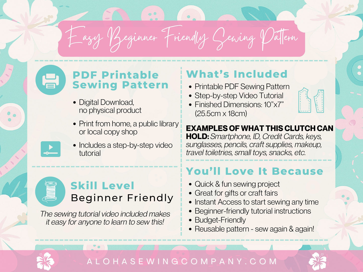 Aloha Zippered Clutch Wristlet Pouch | PDF Sewing Pattern