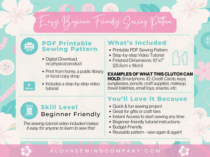 Aloha Zippered Clutch Wristlet Pouch | PDF Sewing Pattern
