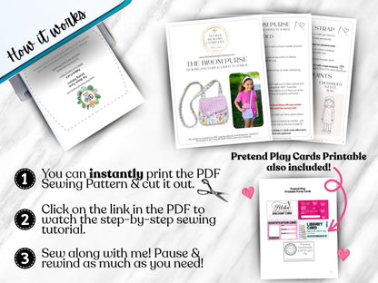 Easy Girls Purse Sewing Pattern, Crossbody, Aloha Sewing Company, How to sew a childrens purse, pdf printable sewing pattern for beginners, DIY gift to sew, sew and sell, quick and easy