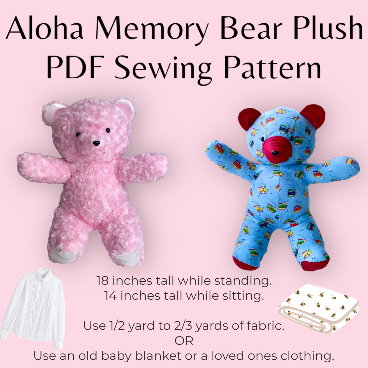 Beginners memory teddy bear sewing pattern and tutorial diy shirt clothes sewing pattern aloha sewing company stuffed animal plush