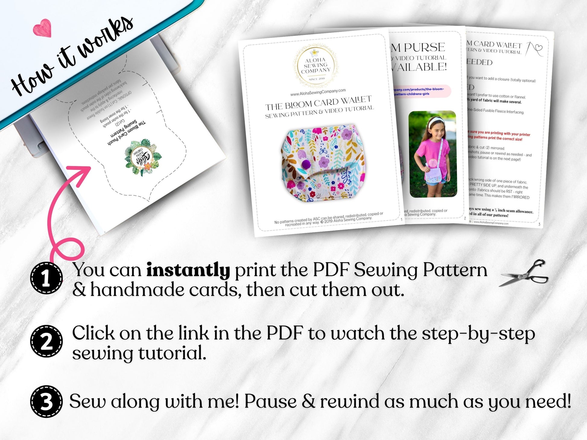 Free printable card wallet sewing pattern with easy video tutorial for beginners – perfect for kids or women, made using scrap fabric. Aloha sewing company