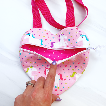 How to sew an easy beginners heart shaped purse or zipper pouch for toddlers girls Valentine’s Day sewing projects by aloha sewing company
