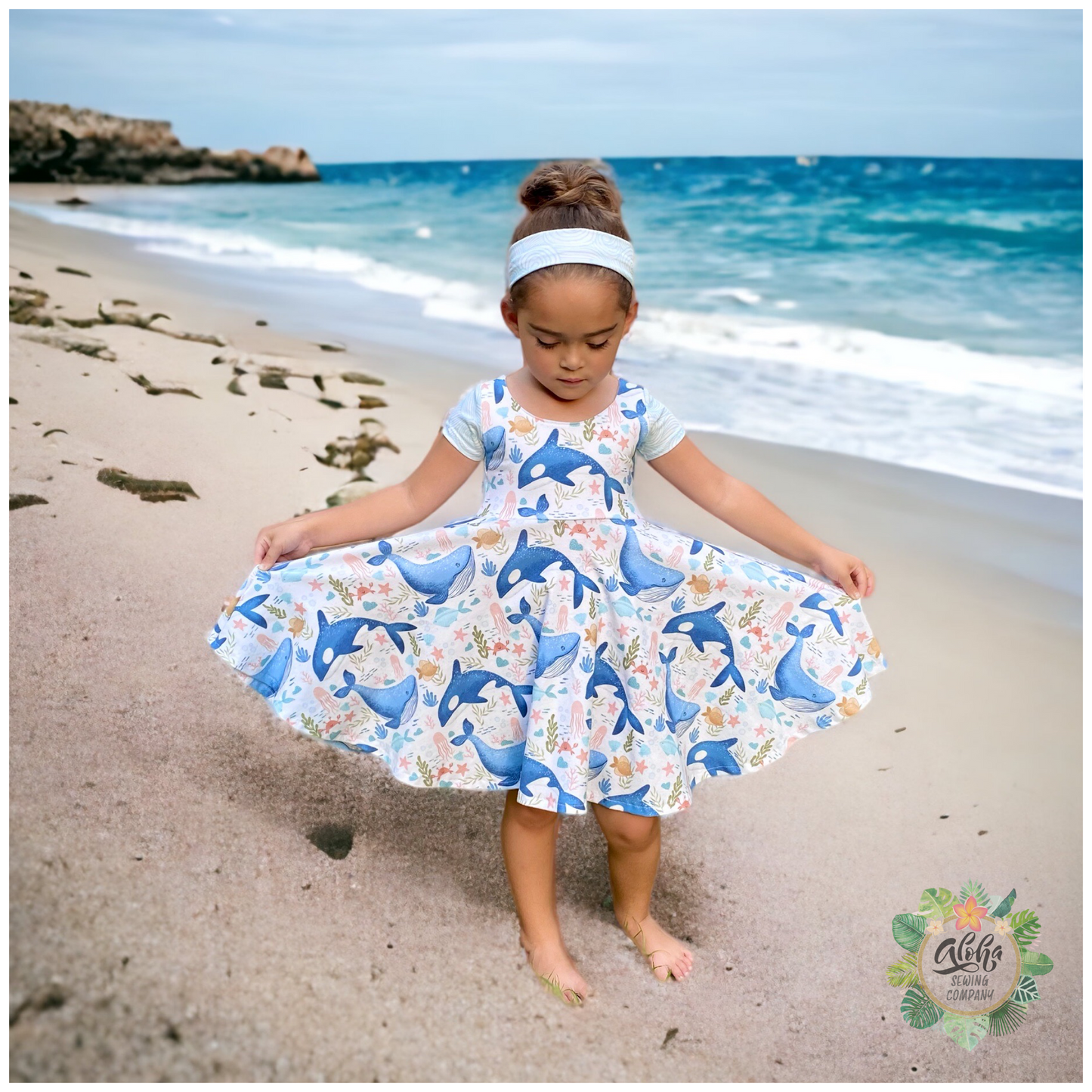 baby and girls tie back twirl dress sewing pattern for beginners with an open back that ties. Sew with a regular sewing machine or a serger! aloha sewing company