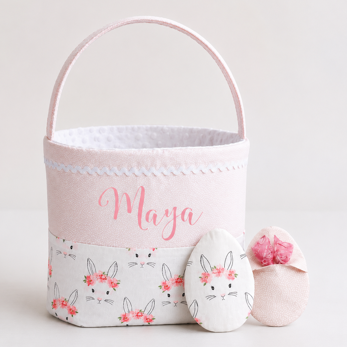 Fabric Easter Basket Sewing pattern and tutorial with reusable fabric easter eggs