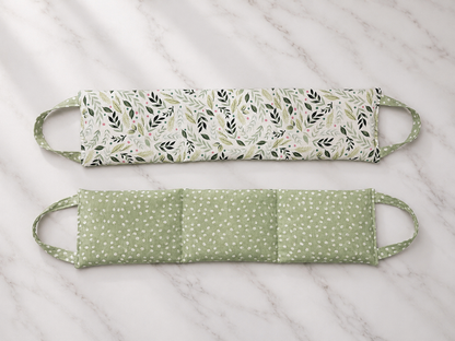 Neck and shoulder hot and cold wrap PDF sewing pattern includes printable product care cards and handmade gift tags for gifting or selling.
