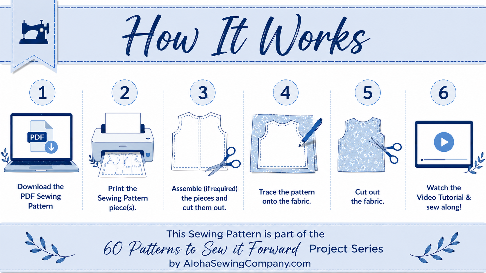 Printable PDF sewing pattern with instant download, print-at-home pattern pieces, written instructions, and step-by-step video tutorial.