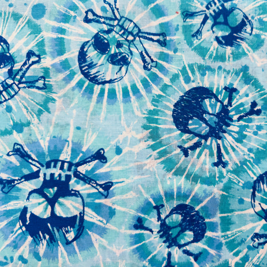 Blue Tie Dye Pirate Skulls | 100% Cotton Fabric