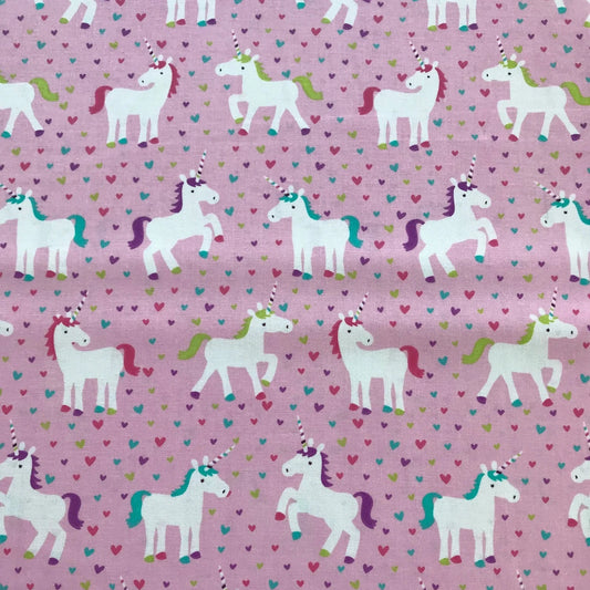 Pink Unicorn & Hearts | 100% Cotton Fabric
