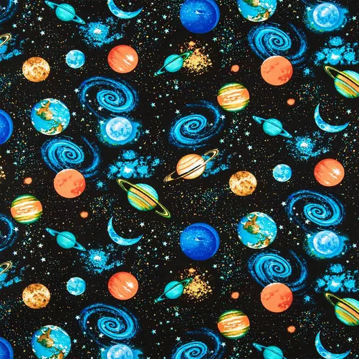 Black Space Planets | 100% Cotton Fabric