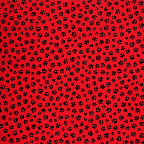 Red with Black Paws Animal Fabric | 100% Cotton Fabric