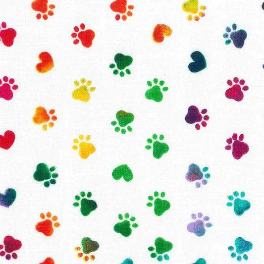 White with Tie Dye Animal Paws | 100% Cotton Fabric