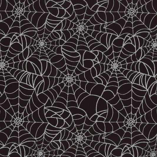 Black with Silver Glitter Spider Webs | 100% Cotton Fabric