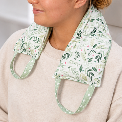 Printable neck and shoulder hot & cold wrap PDF sewing pattern by Aloha Sewing Company for a reusable microwave heating pad or freezer cold pack.