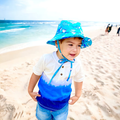 Easy bucket sun hat sewing pattern, diy babies bucket hat with straps, chin ties, toddler bucket hat, how to sew a bucket hat for girls or boys by aloha sewing company. Easy DIY sewing tutorial video and printable pattern.