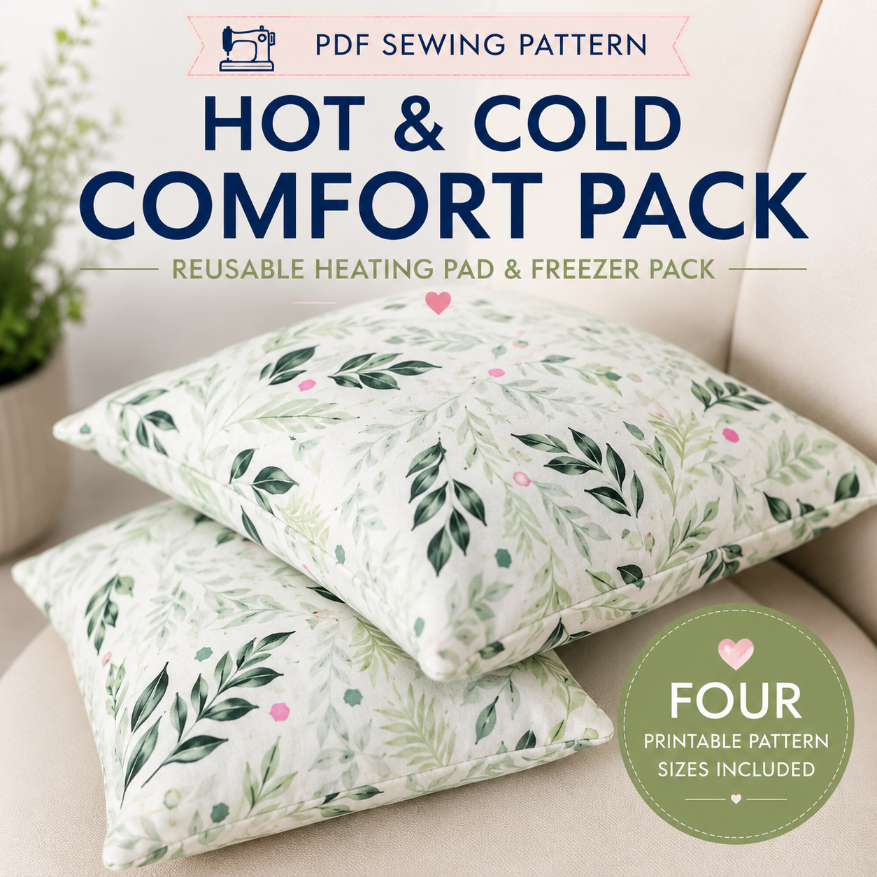 Reusable hot and cold comfort pack printable PDF sewing pattern with four sizes for children and adults.