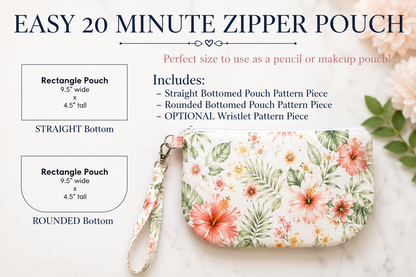 Beginners Zipper Clutch Pouch | PDF Sewing Pattern